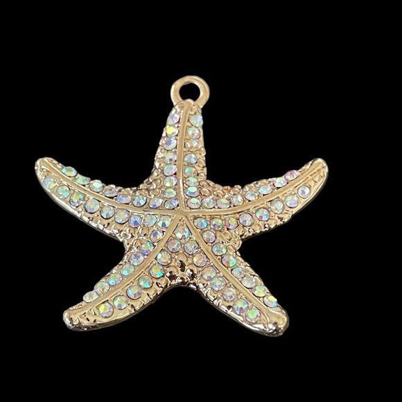 Gold Tone AB Rhinestone Starfish Charm Pendant Mermaid Core Sea Life - Picture 2 of 5